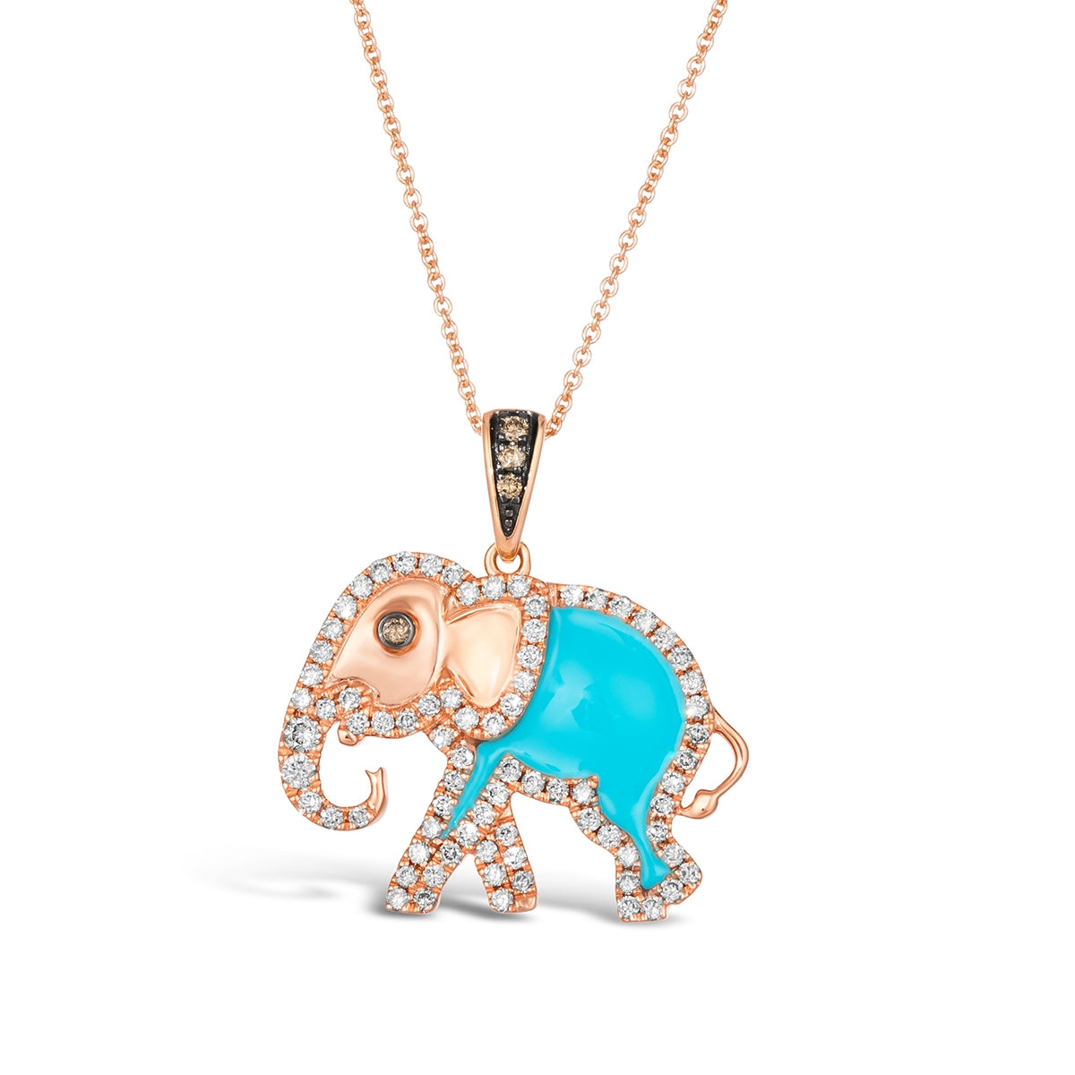 Le Vian 5/8 ct. tw. Nude & Chocolate Diamond Turquoise Enamel Elephant Pendant in 14K Strawberry Gold