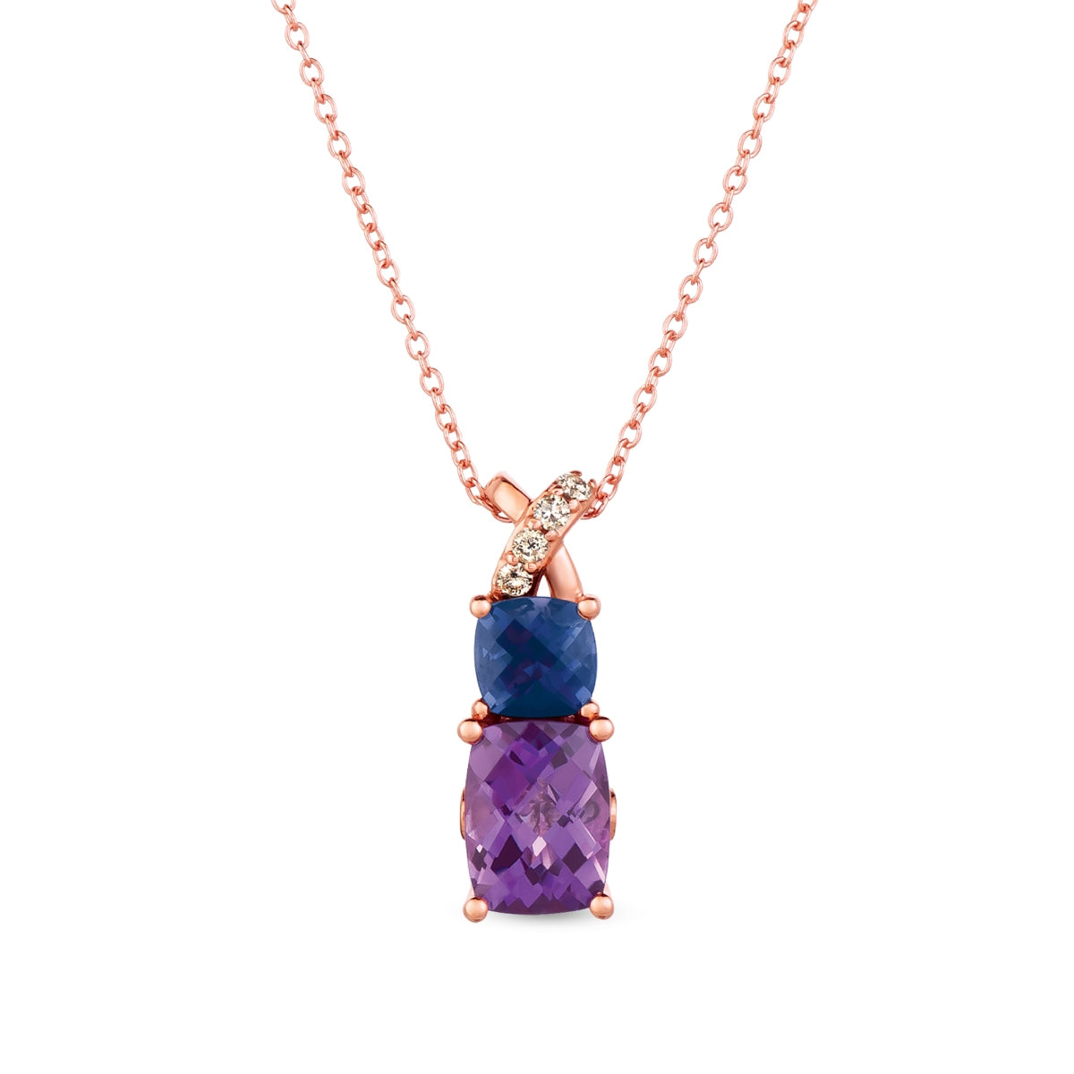 Le Vian Cushion Grape Amethyst & Cushion Iolite & Nude Diamond Accent Pendant in 14K Strawberry Gold