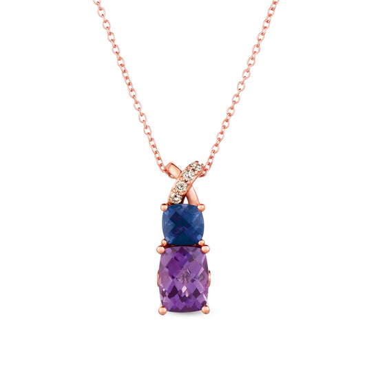 Le Vian Cushion Grape Amethyst & Cushion Iolite & Nude Diamond Accent Pendant in 14K Strawberry Gold