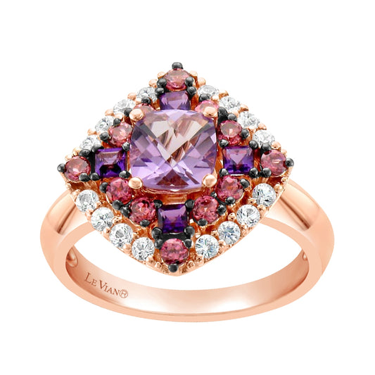 Le Vian Cushion Grape Amethyst & Pomegranate Garnet & Vanilla Sapphire Ring in 14K Strawberry Gold