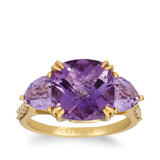Le Vian Cushion Grape Amethyst & Trillion Cotton Candy Amethyst & 1/3 ct. tw. Nude Diamond Ring in 14K Honey Gold