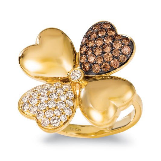 Le Vian 1-1/5 ct. tw. Chocolate & Nude Diamond Four Leaf Clover Ring in 14k Honey Gold