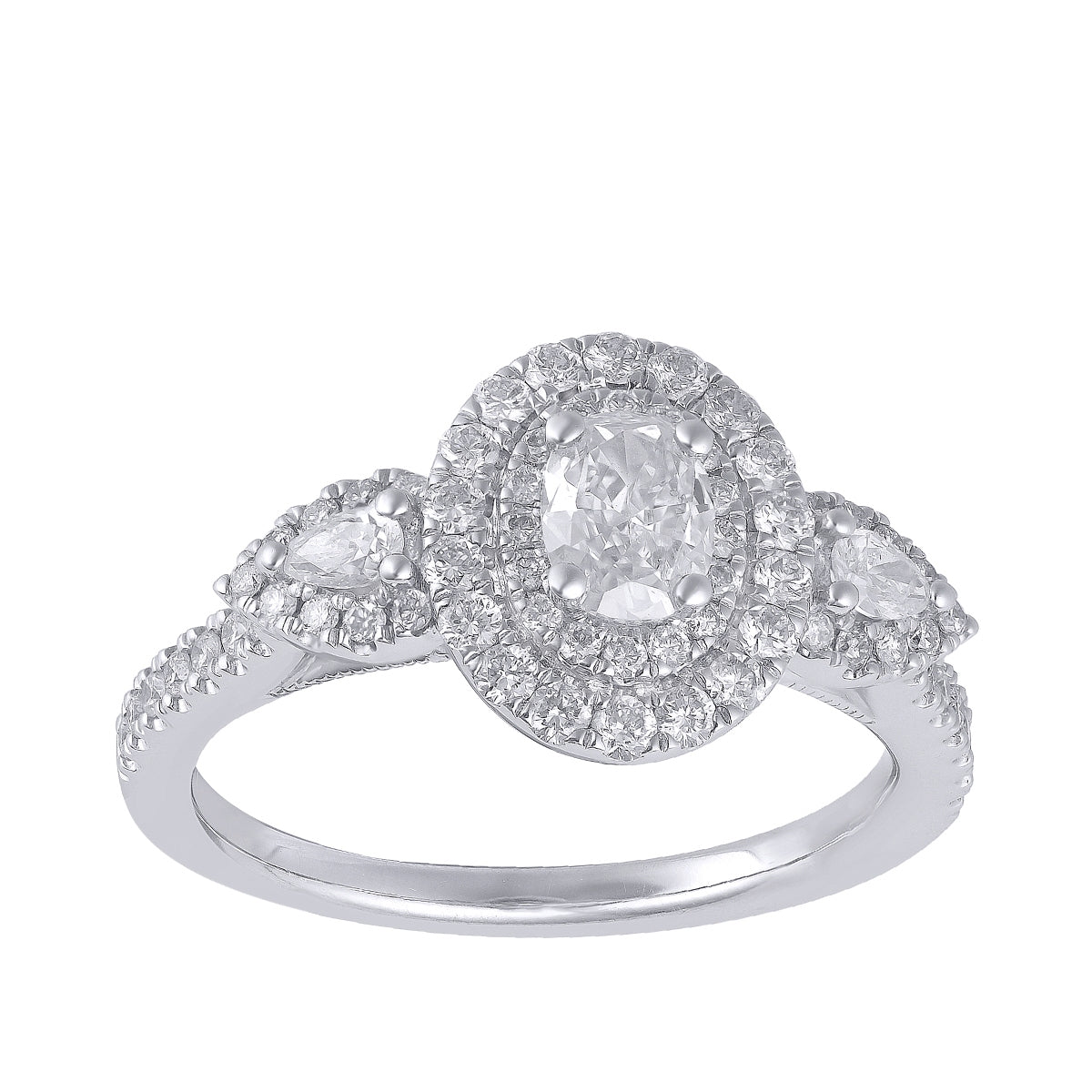 Just Desi 1 ct. tw. Oval & Pear Diamond Halo Ring in 14K White Gold
