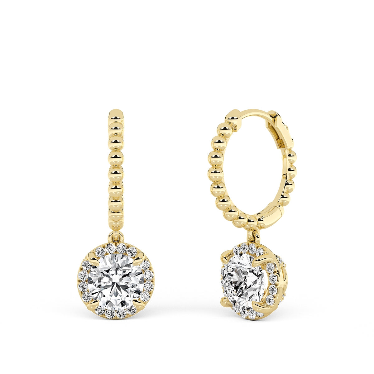 Above Love Star 1-9/10 ct. tw. Lab-Grown Round Brilliant Diamond Halo Drop Hoop Earrings in 14K Yellow Gold