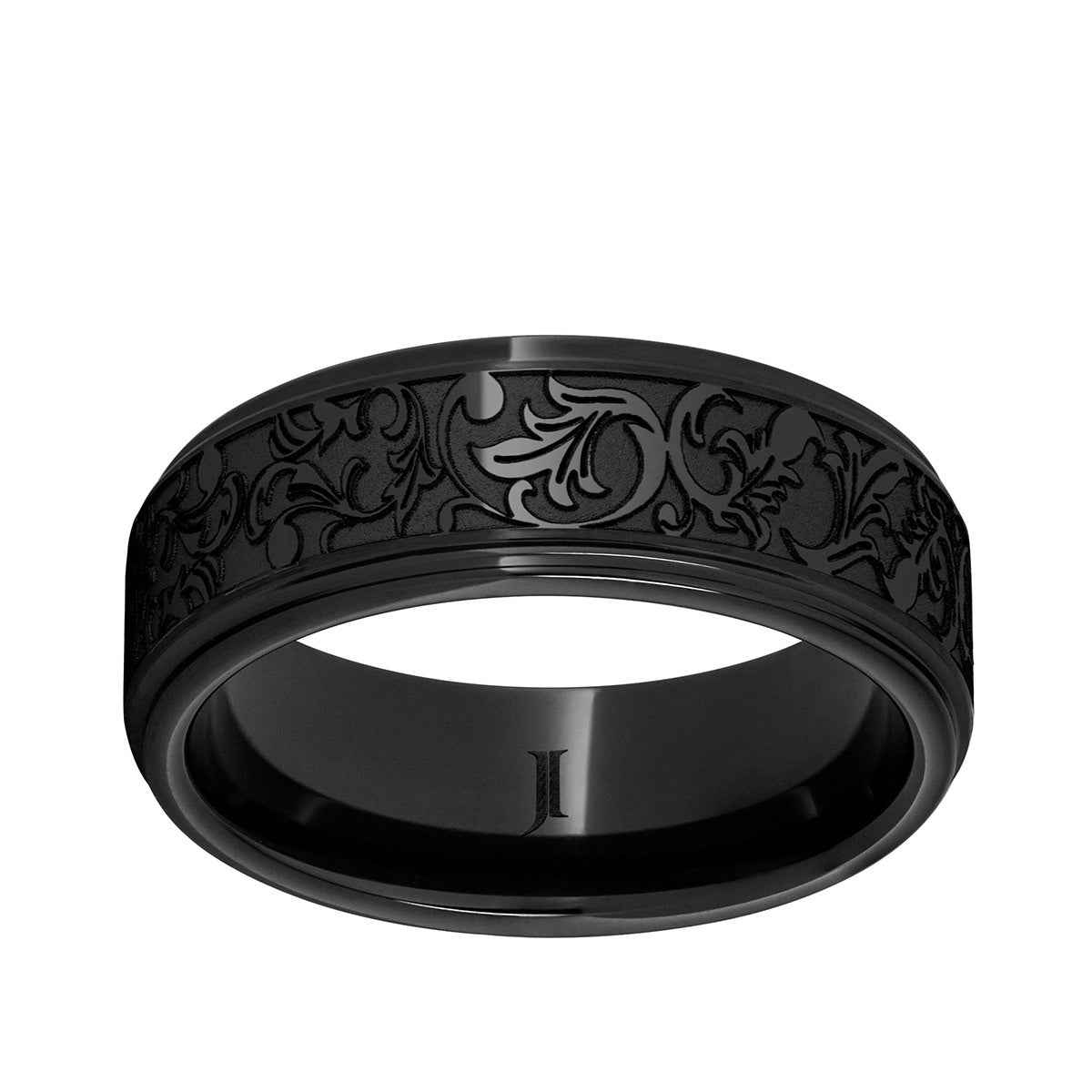 Men's 8mm Western Heritage Engraved Wedding Ring in Black Ceramic