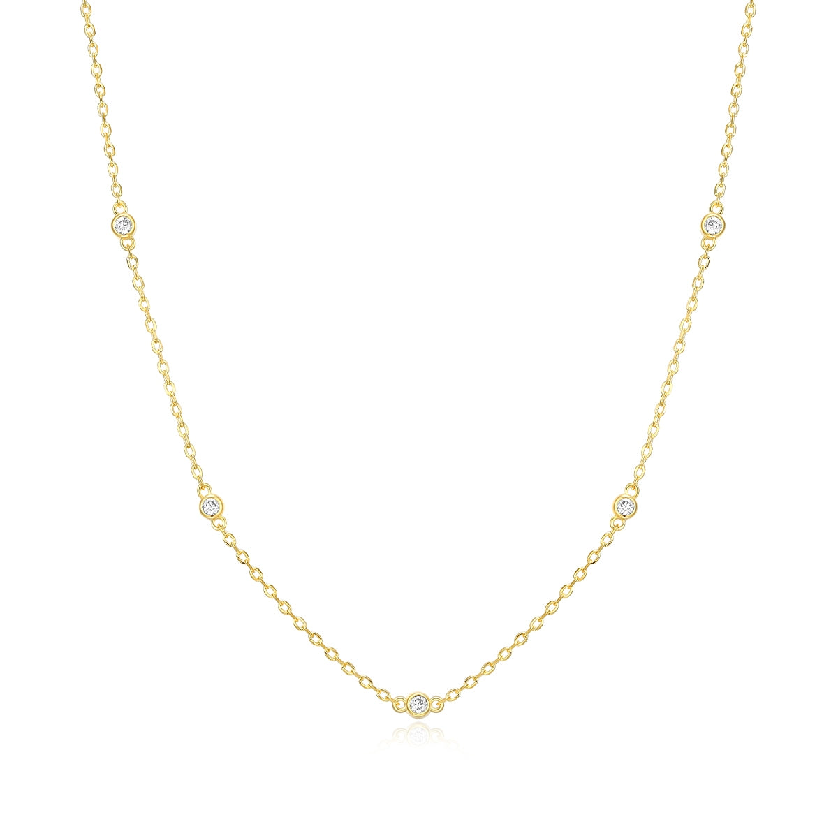 M by Monte Luna 1/10 ct. tw. Lab-Grown Diamond Station Necklace in 14K Yellow Gold Plated Sterling Silver