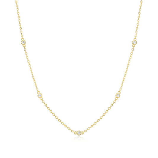 M by Monte Luna 1/10 ct. tw. Lab-Grown Diamond Station Necklace in 14K Yellow Gold Plated Sterling Silver