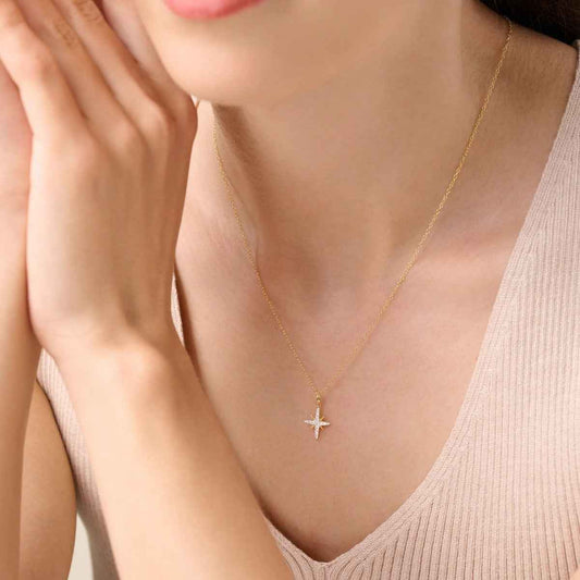 M by Monte Luna 1/10 ct. tw. Lab-Grown Diamond Starburst Pendant in 14K Yellow Gold Plated Sterling Silver front view