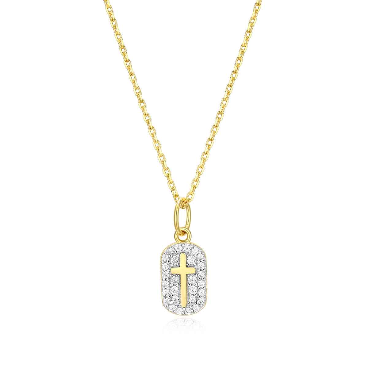 M by Monte Luna 1/6 ct. tw. Lab-Grown Diamond Cross Dog Tag Pendant in 14K Yellow Gold Plated Sterling Silver