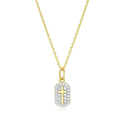 M by Monte Luna 1/6 ct. tw. Lab-Grown Diamond Cross Dog Tag Pendant in 14K Yellow Gold Plated Sterling Silver