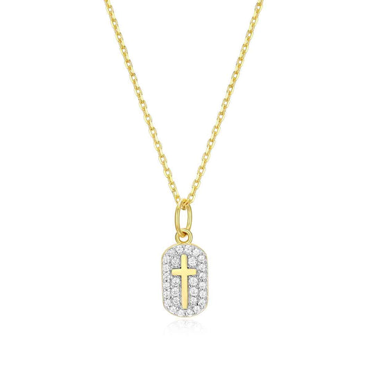 M by Monte Luna 1/6 ct. tw. Lab-Grown Diamond Cross Dog Tag Pendant in 14K Yellow Gold Plated Sterling Silver