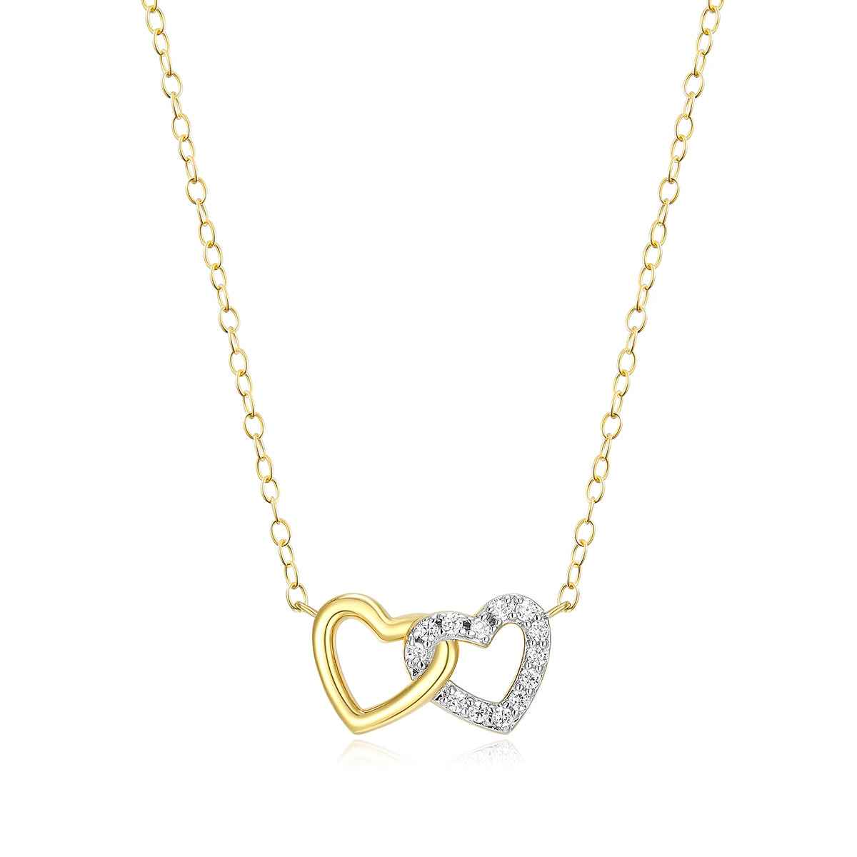 M by Monte Luna 1/10 ct. tw. Lab-Grown Diamond Double Heart Necklace in 14K Yellow Gold Plated Sterling Silver