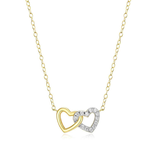 M by Monte Luna 1/10 ct. tw. Lab-Grown Diamond Double Heart Necklace in 14K Yellow Gold Plated Sterling Silver