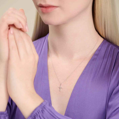 M by Monte Luna 1/10 ct. tw. Lab-Grown Diamond Cross Pendant in Sterling Silver front view