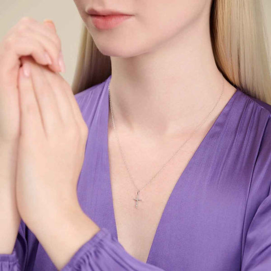 M by Monte Luna 1/10 ct. tw. Lab-Grown Diamond Cross Pendant in Sterling Silver front view