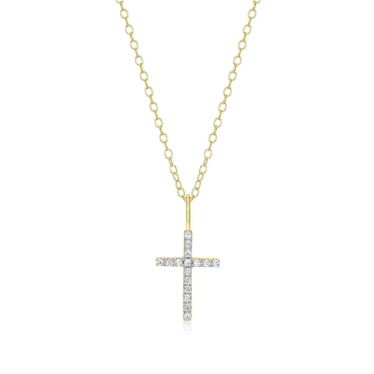 M by Monte Luna 1/10 ct. tw. Lab-Grown Diamond Cross Pendant in 14K Yellow Gold Plated Sterling Silver