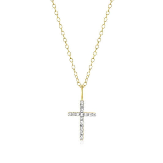 M by Monte Luna 1/10 ct. tw. Lab-Grown Diamond Cross Pendant in 14K Yellow Gold Plated Sterling Silver