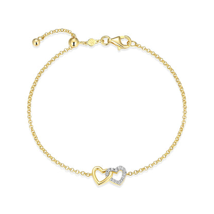 M by Monte Luna 1/10 ct. tw. Lab-Grown Diamond Double Heart Bracelet in 14K Yellow Gold Plated Sterling Silver
