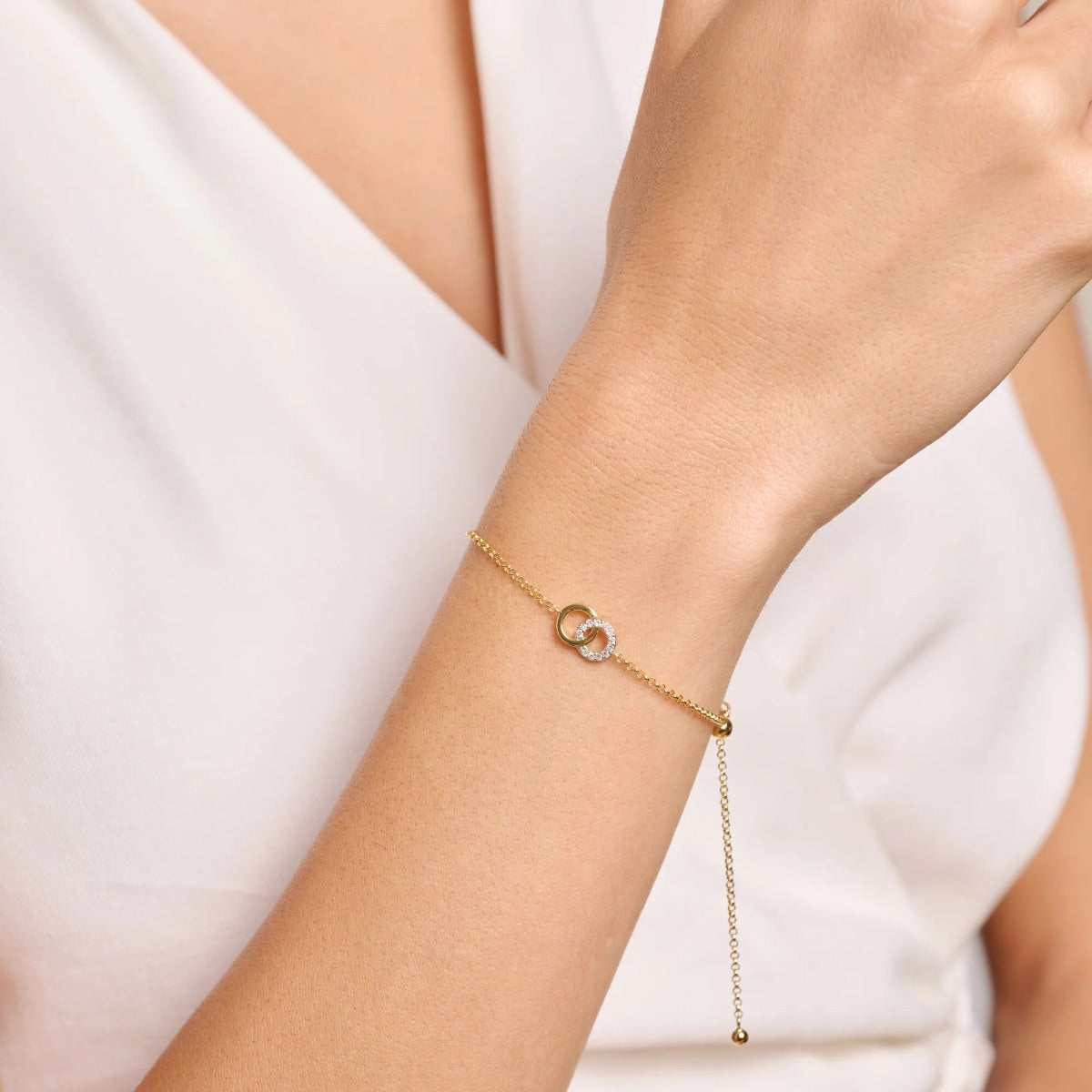 M by Monte Luna 1/10 ct. tw. Lab-Grown Diamond Double Circle Bracelet in 14K Yellow Gold Plated Sterling Silver front view