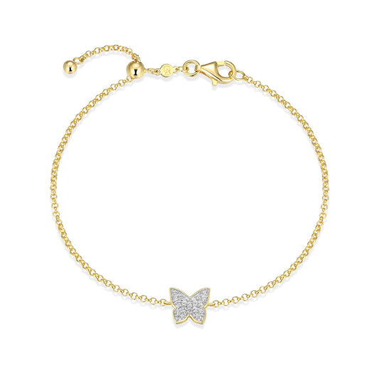 M by Monte Luna 1/8 ct. tw. Lab Grown Diamond Butterfly Bracelet in 14K Yellow Gold Plated Sterling Silver