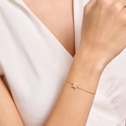 M by Monte Luna 1/8 ct. tw. Lab Grown Diamond Butterfly Bracelet in 14K Yellow Gold Plated Sterling Silver front view