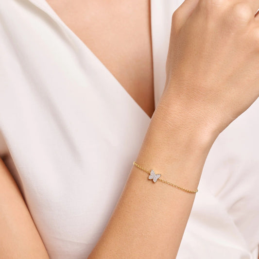M by Monte Luna 1/8 ct. tw. Lab Grown Diamond Butterfly Bracelet in 14K Yellow Gold Plated Sterling Silver front view