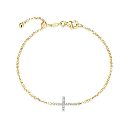 M by Monte Luna 1/10 ct. tw. Lab-Grown Diamond Cross Bracelet in 14K Yellow Gold Plated Sterling Silver