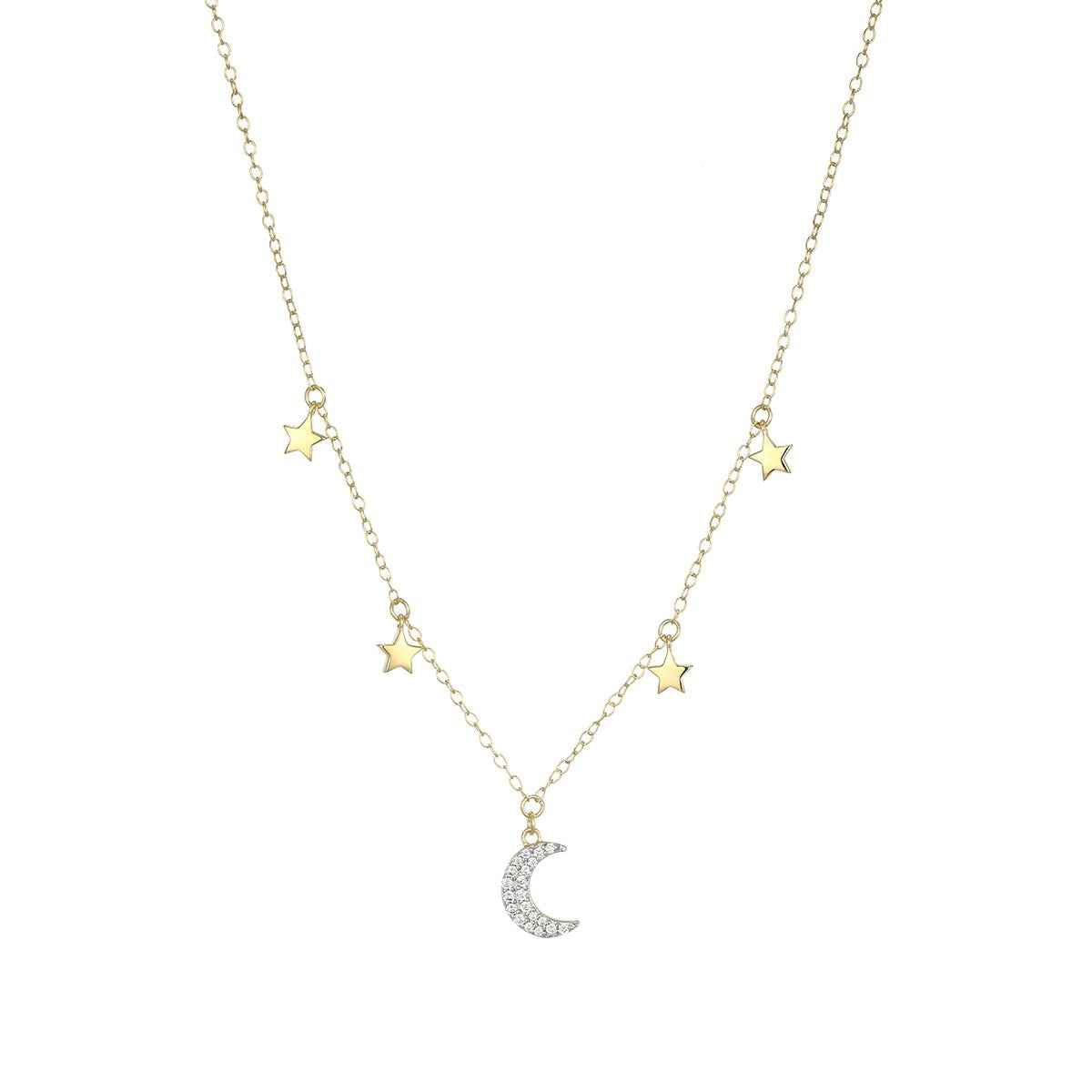 M by Monte Luna 1/10 ct. tw. Lab-Grown Diamond Dangling Moon & Starts Necklace in 14K Yellow Gold Plated Sterling Silver
