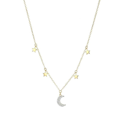 M by Monte Luna 1/10 ct. tw. Lab-Grown Diamond Dangling Moon & Starts Necklace in 14K Yellow Gold Plated Sterling Silver