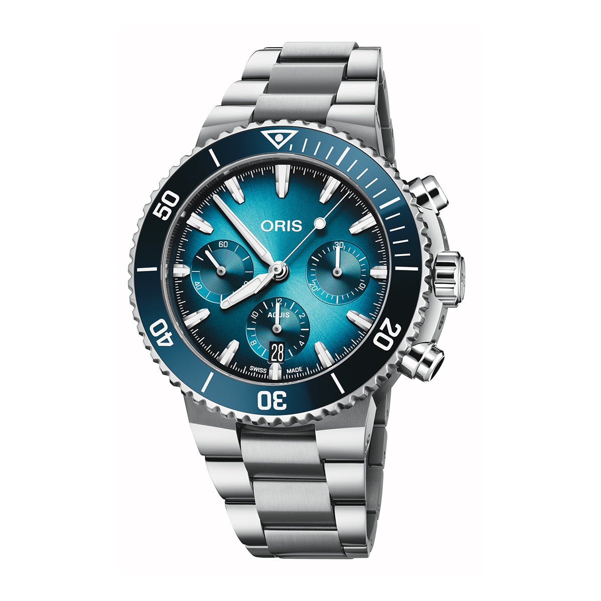 aquis chronograph oris blue dial watch