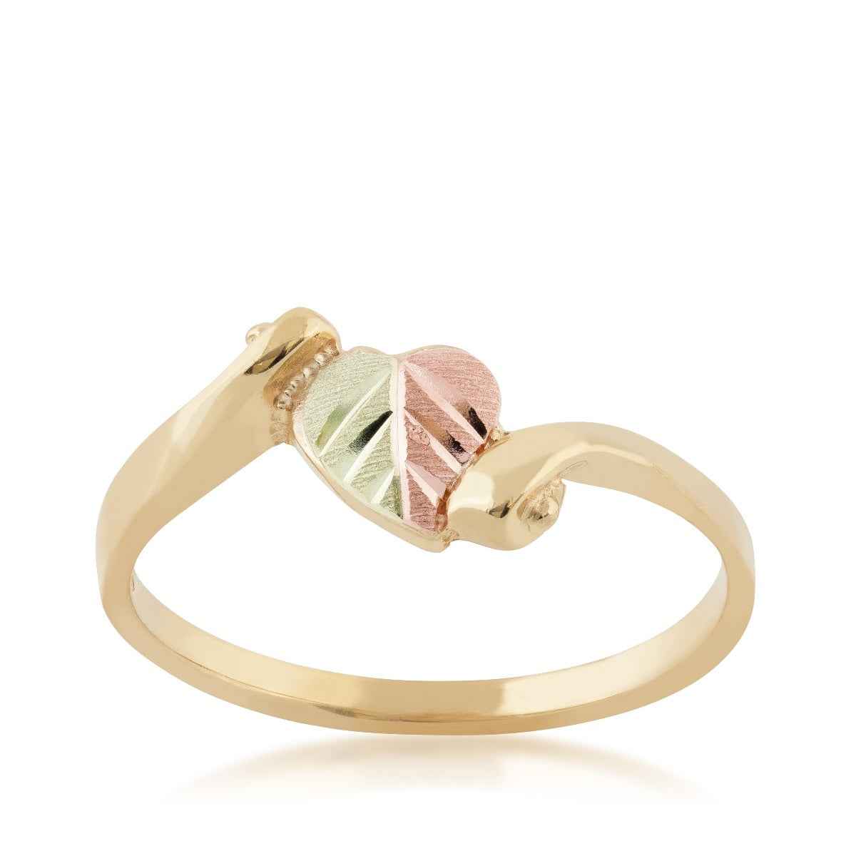 Black Hills Gold Two-Tone Heart Leaf Bypass Ring in 10K Yellow Gold