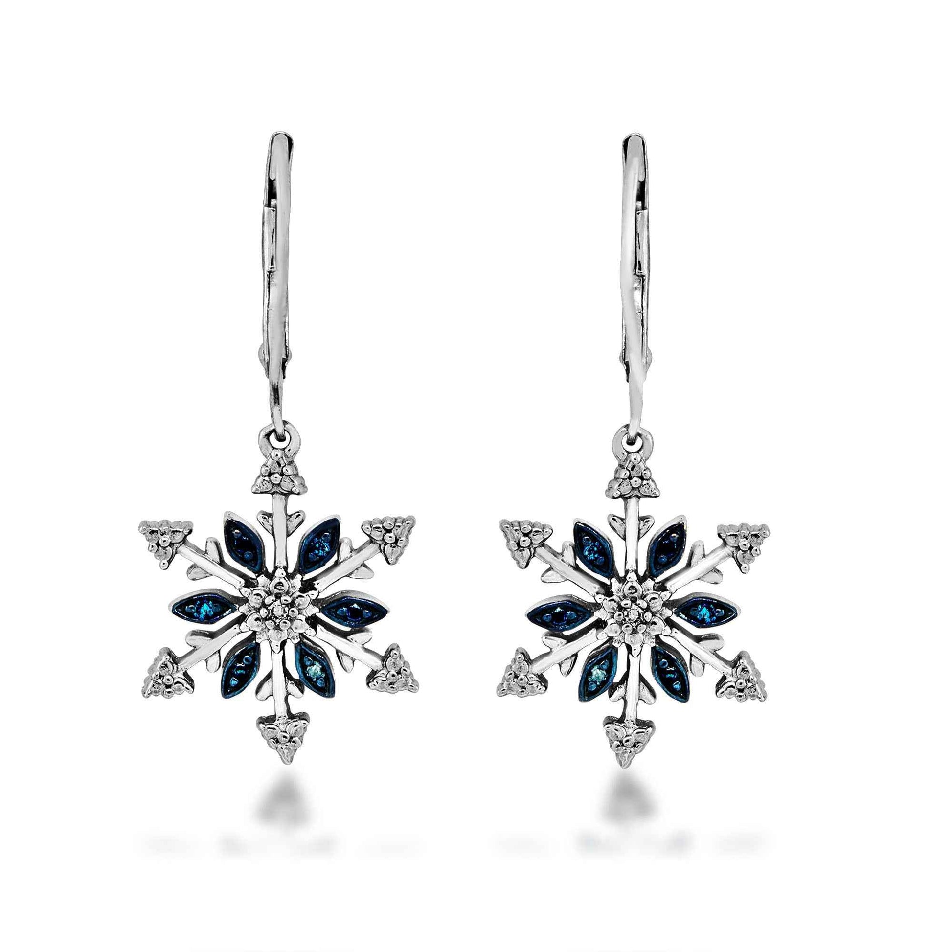 .05 ct. tw. Treated Blue & White Diamond Snowflake Earrings in Sterling Silver