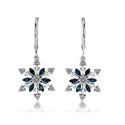 .05 ct. tw. Treated Blue & White Diamond Snowflake Earrings in Sterling Silver