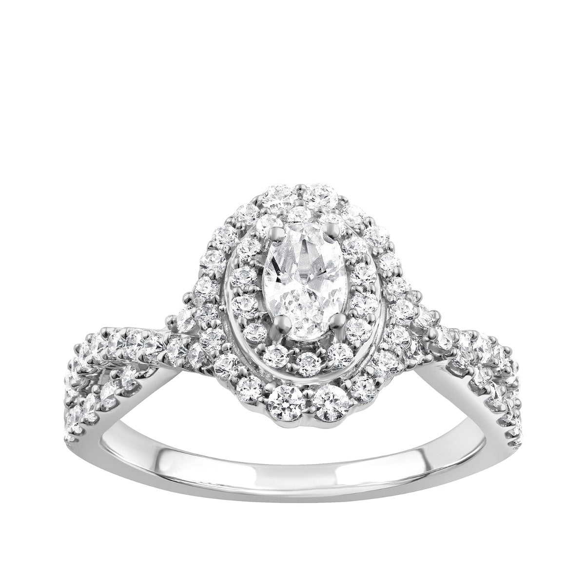Adamante 1 ct. tw. Lab-Grown Oval Diamond Double Halo Engagement Ring in 14K White Gold