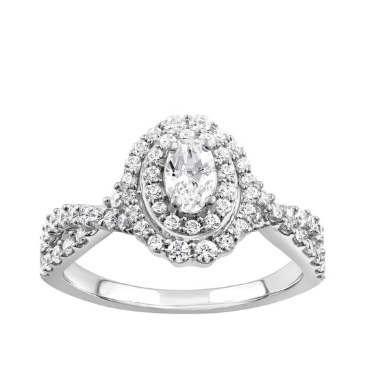 Adamante 1 ct. tw. Lab-Grown Oval Diamond Double Halo Engagement Ring in 14K White Gold