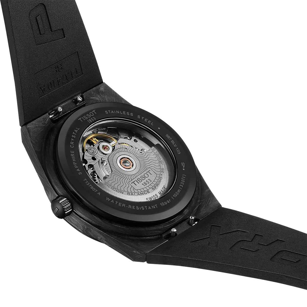 Tissot Men's Automatic Black Stainless Steel Watch with Black Dial & Rubber Strap
