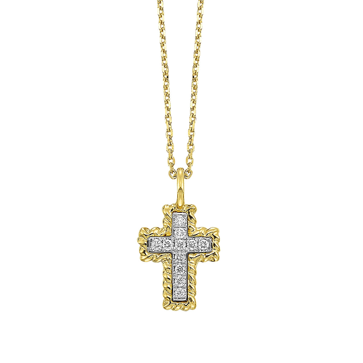 Passion Diamond Accent Rope Edge Cross Pendant in 14K Yellow Gold