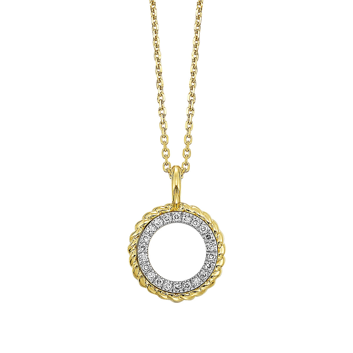 Passion Diamond Accent Rope Edge Circle Pendant in 14K Yellow Gold