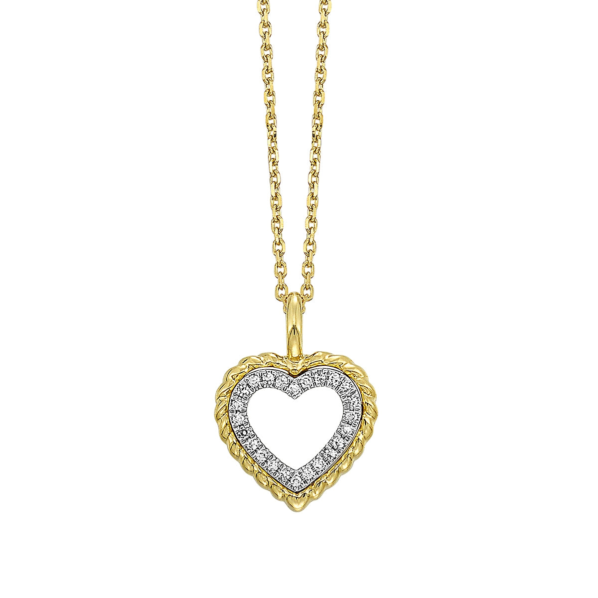 Passion Diamond Accent Rope Edge Heart Pendant in 14K Yellow Gold