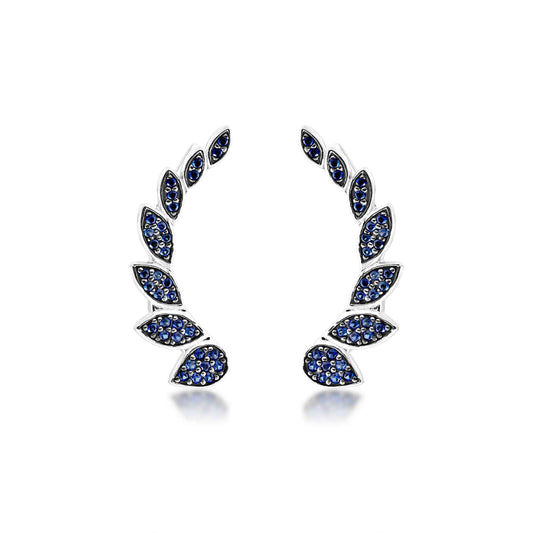 Created Round Blue Sapphire Journey Ear Crawlers in Sterling Silver