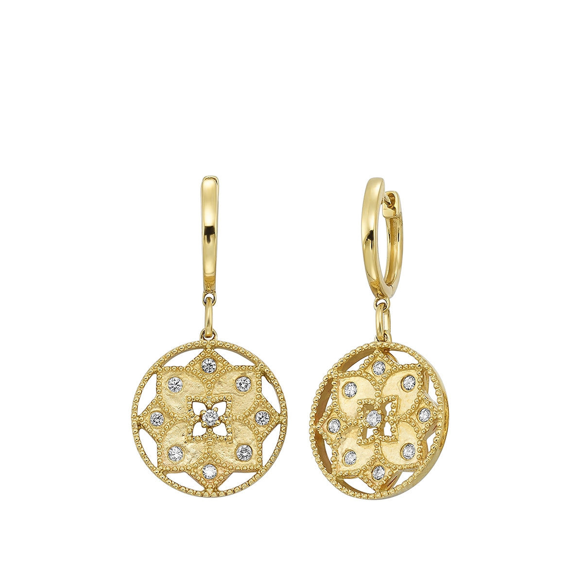 Passion 1/4 ct. tw. Diamond Disc Drop Huggie Hoop Earrings in 14K Yellow Gold
