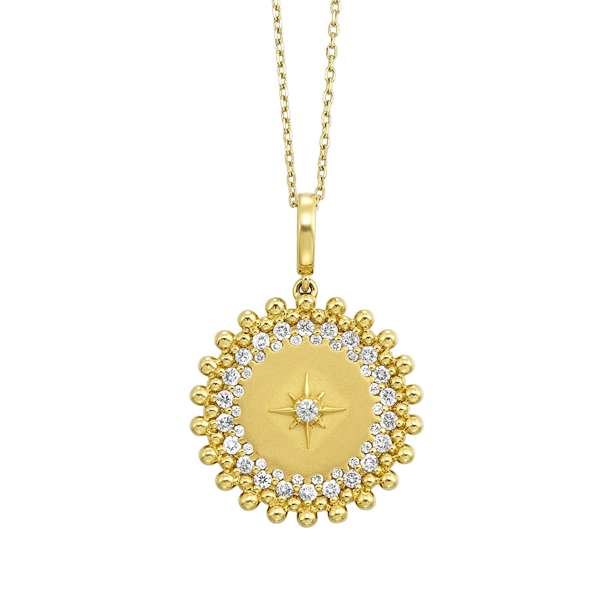 Passion 1/2 ct. tw. Diamond Starburst Disc Pendant in 14K Yellow Gold