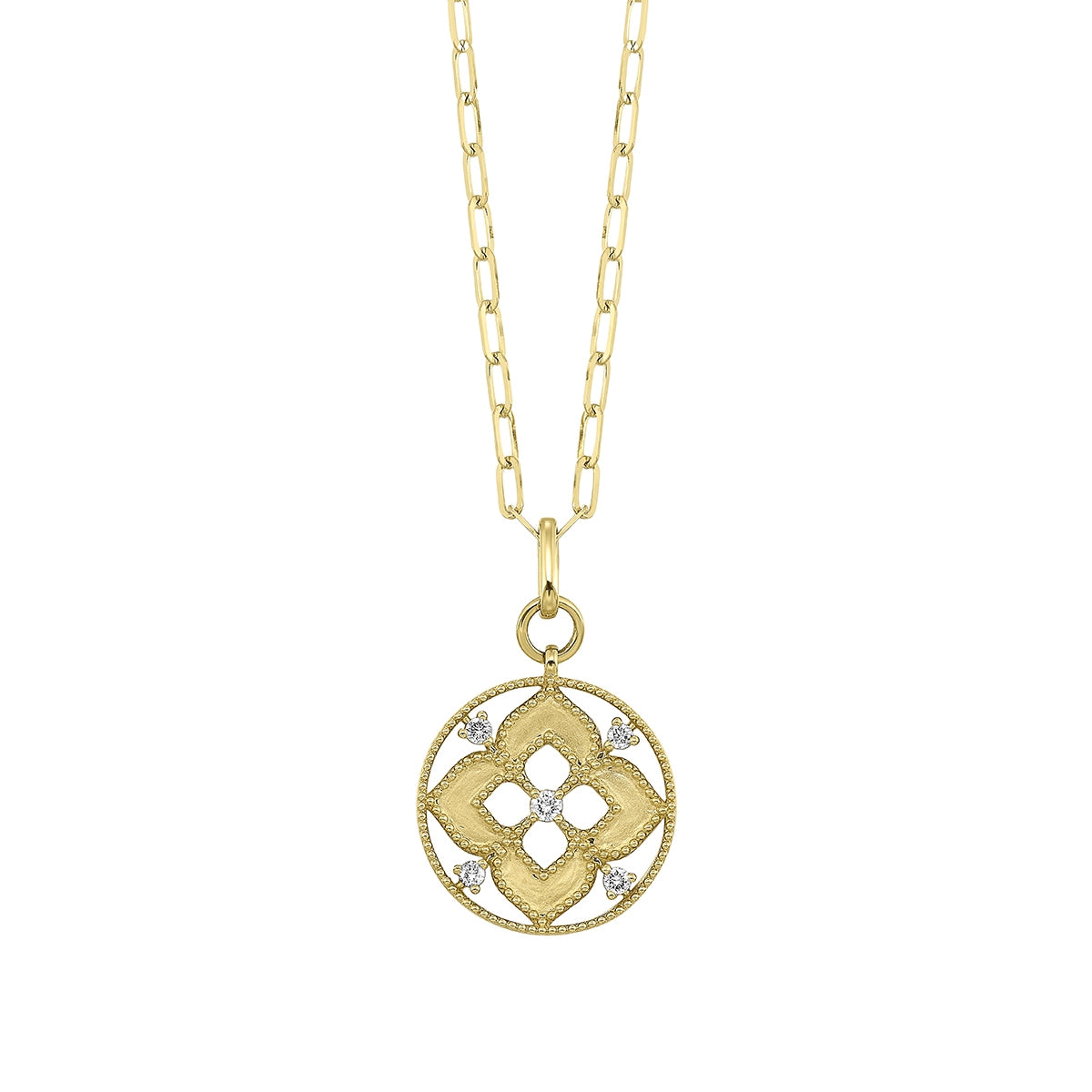 Passion 1/4 ct. tw. Diamond Flower Disc Pendant in 14K Yellow Gold