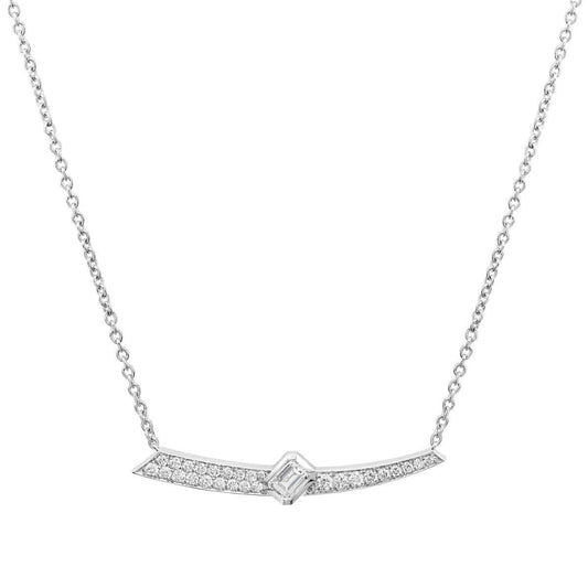 Sirus Tanya 1/2 ct. tw. Emerald Cut & Round Diamond Curved Bar Necklace in 14K White Gold