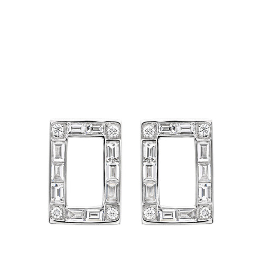 Sirus Tanya 7/8 ct. tw. Baguette & Round Diamond Rectangle Earrings in 14K White Gold
