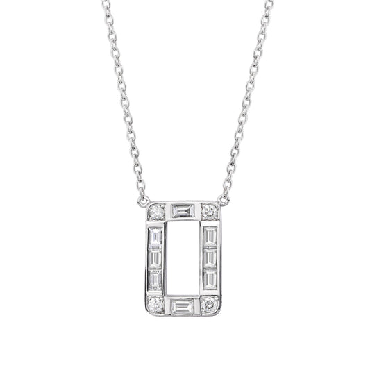 Sirus Tanya 1-3/8 ct. tw. Emerald Cut & Round Diamond Rectangle Necklace in 18K White Gold