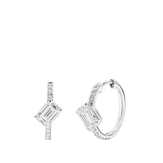 Sirus Tanya 1-1/5 ct. tw. Emerald Cut Diamond Hoop Earrings in 18K White Gold