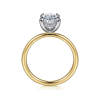 Gabriel & Co. Diamond Accent Hidden Halo Oval Semi-Mount Engagement Ring in 14K Yellow Gold front view