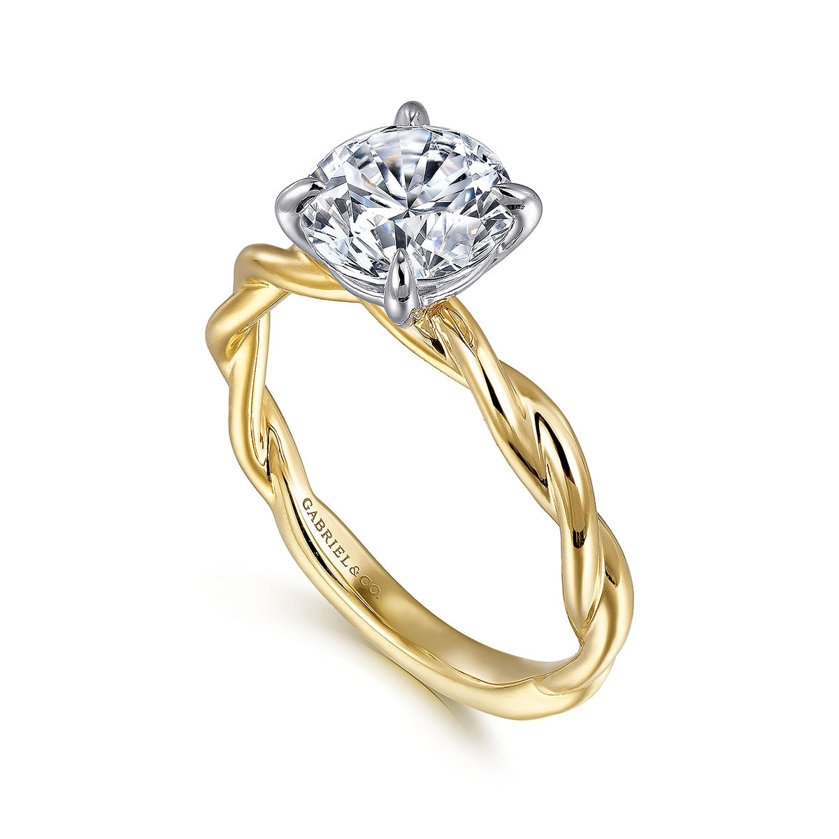 Gabriel & Co. Round Solitaire Twist Semi-Mount Engagement Ring in 14K Yellow Gold front view