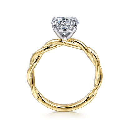 Gabriel & Co. Round Solitaire Twist Semi-Mount Engagement Ring in 14K Yellow Gold close-up detail